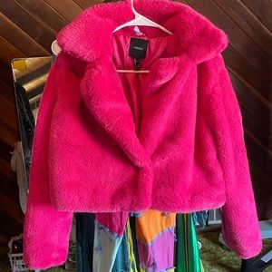 Pink Faux Fur Cropped Jacket